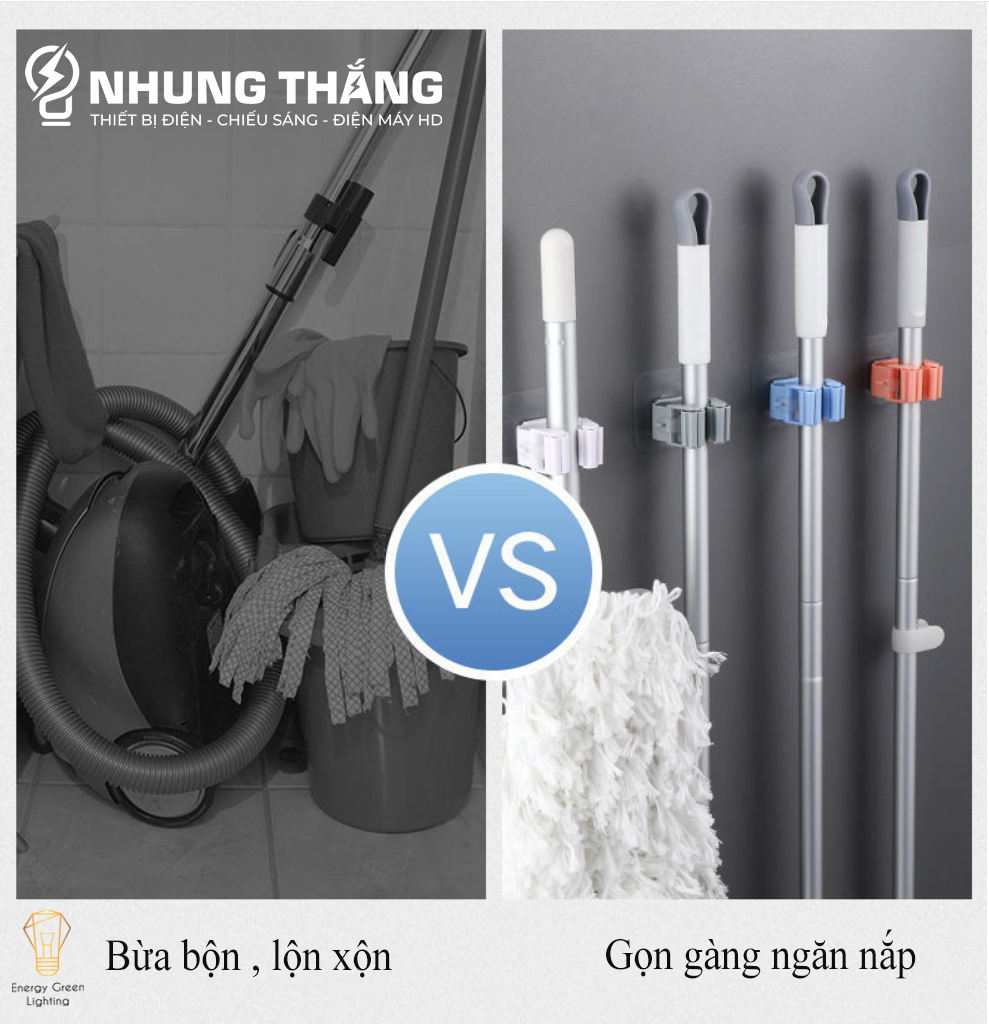 Móc Dán Tường Kẹp , Giữ Các Dụng Cụ Lau Dọn Trong Nhà - Móc Treo Chổi, Treo Ô, Đồ Dùng - Chịu Lực Tốt