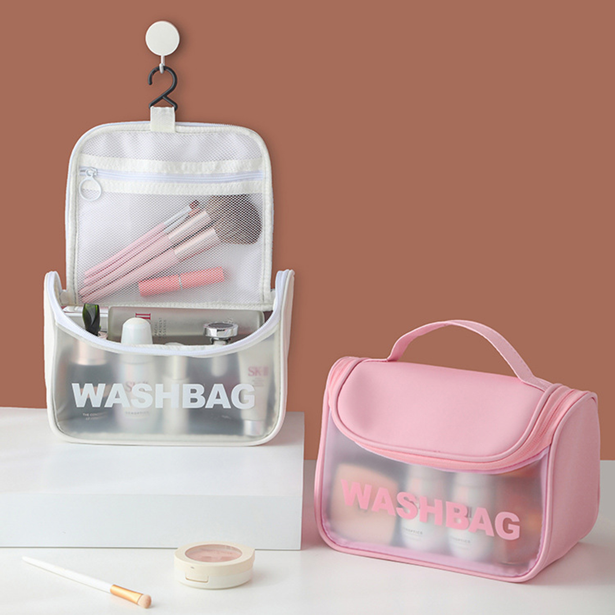 Túi đựng mỹ phẩm du lịch WashBag DẠNG HỘP có quai xách mini trong suốt, Túi đựng đồ trang điểm