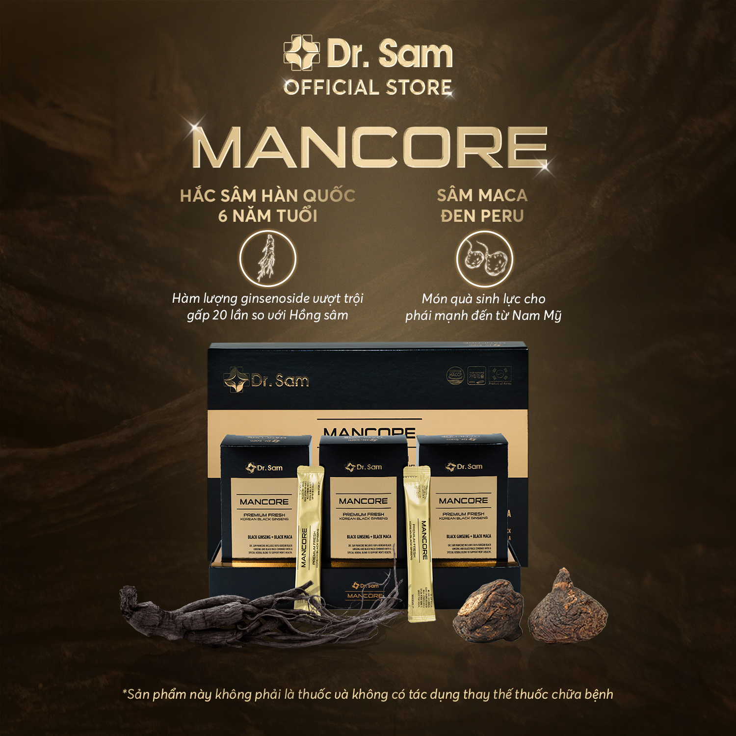 Dr. Sam MANCORE sắc vóc vững vàng với hắc sâm Hàn Quốc, củ maca đen Peru - 30 gói x 10ml