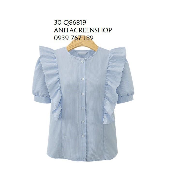 Q86819 ÁO KIỂU NHÚN BÈO NGẮN TAY