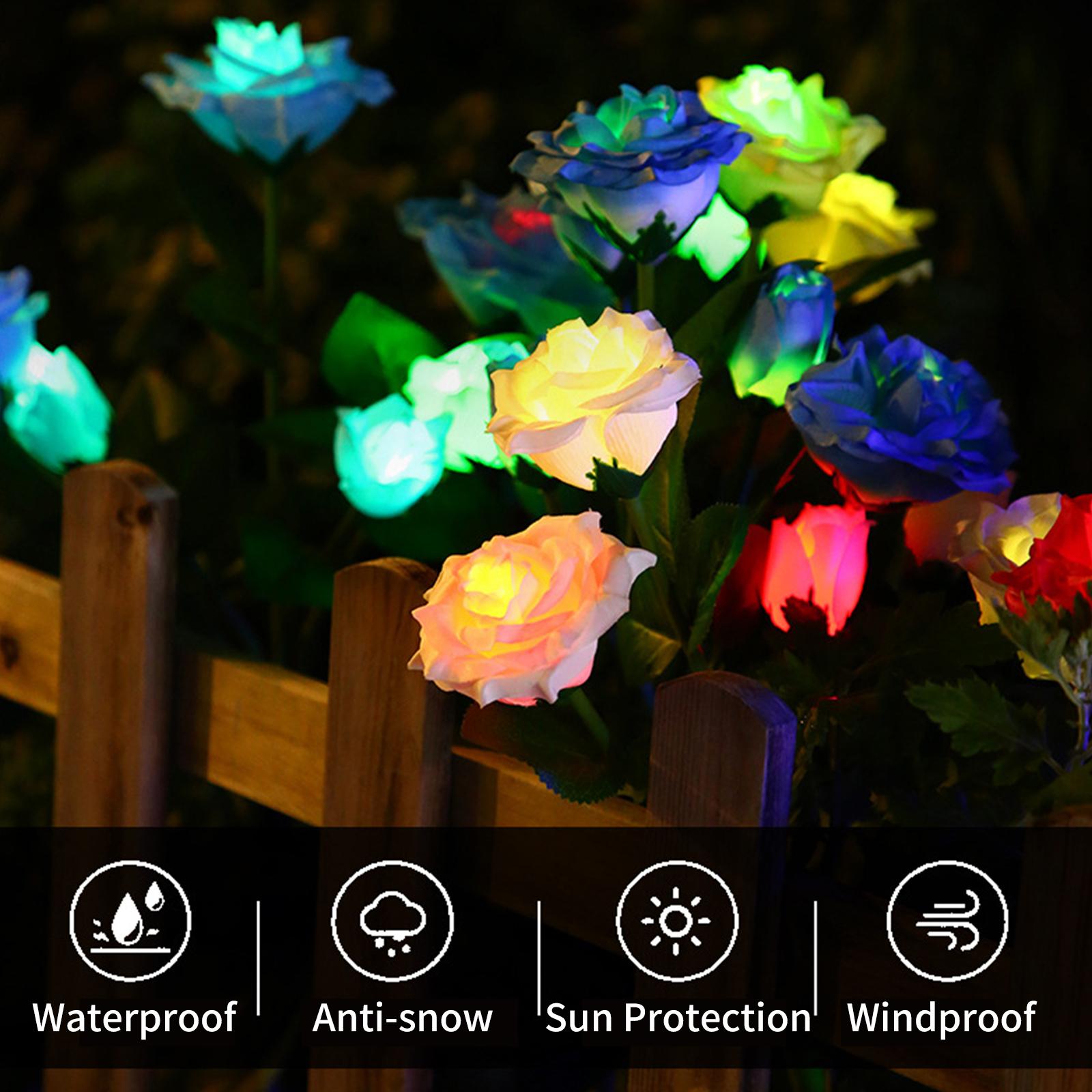 Set 2 Nhánh Đèn Led Rgb Ngoài Trời Kiểu Dáng 5 Bông Hoa Hồng Chống Nước