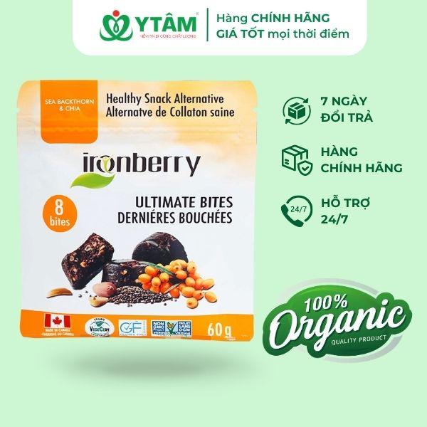 Bánh năng lượng quả hắc mai biển &amp; hạt chia IRONBERRY thực phẩm thuần chay ăn kiêng KOSHER, không GMO, không GLUTEN