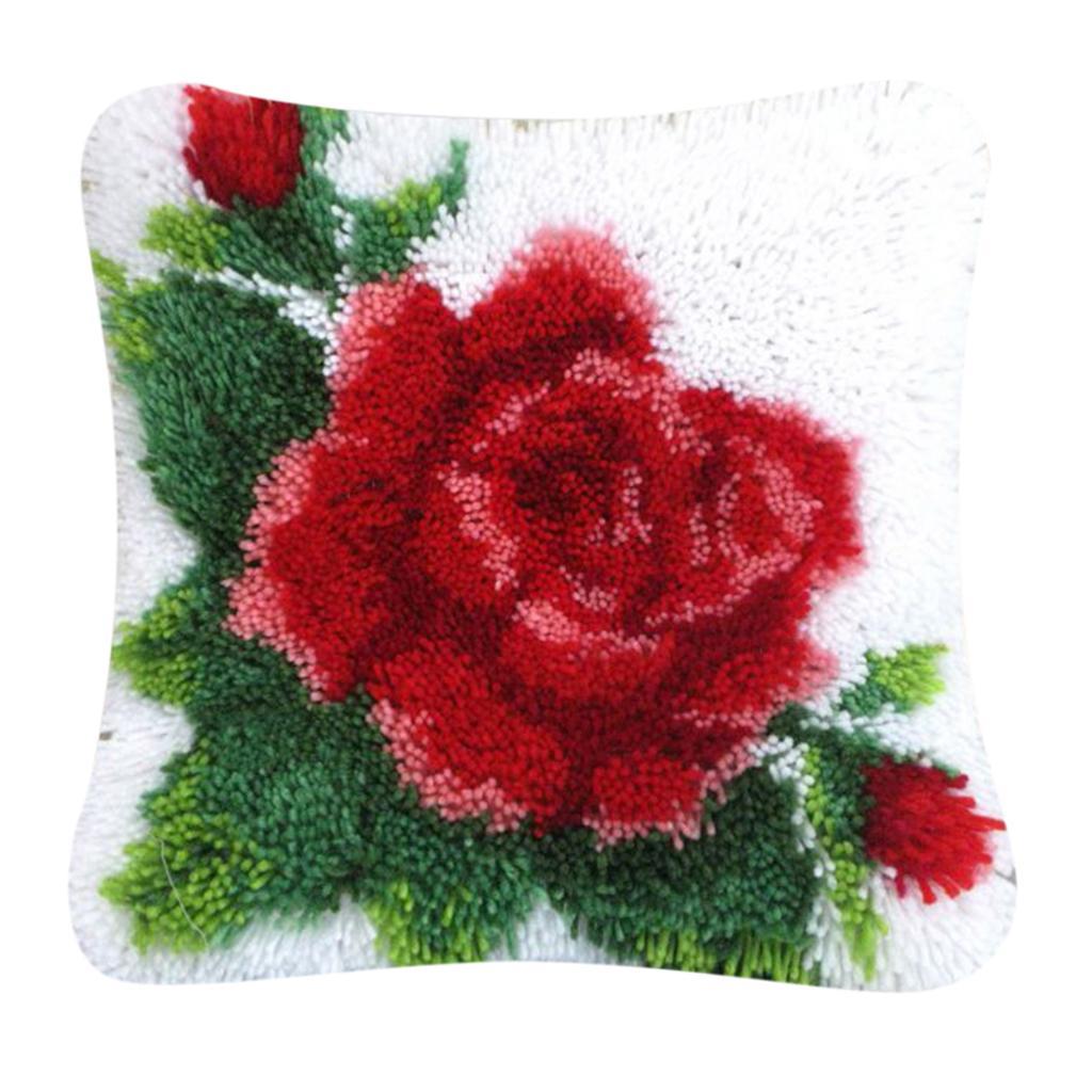 Red Flower Latch Hook Kits for DIY Pillow Cover Sofa Cushion Cover 40x40cm