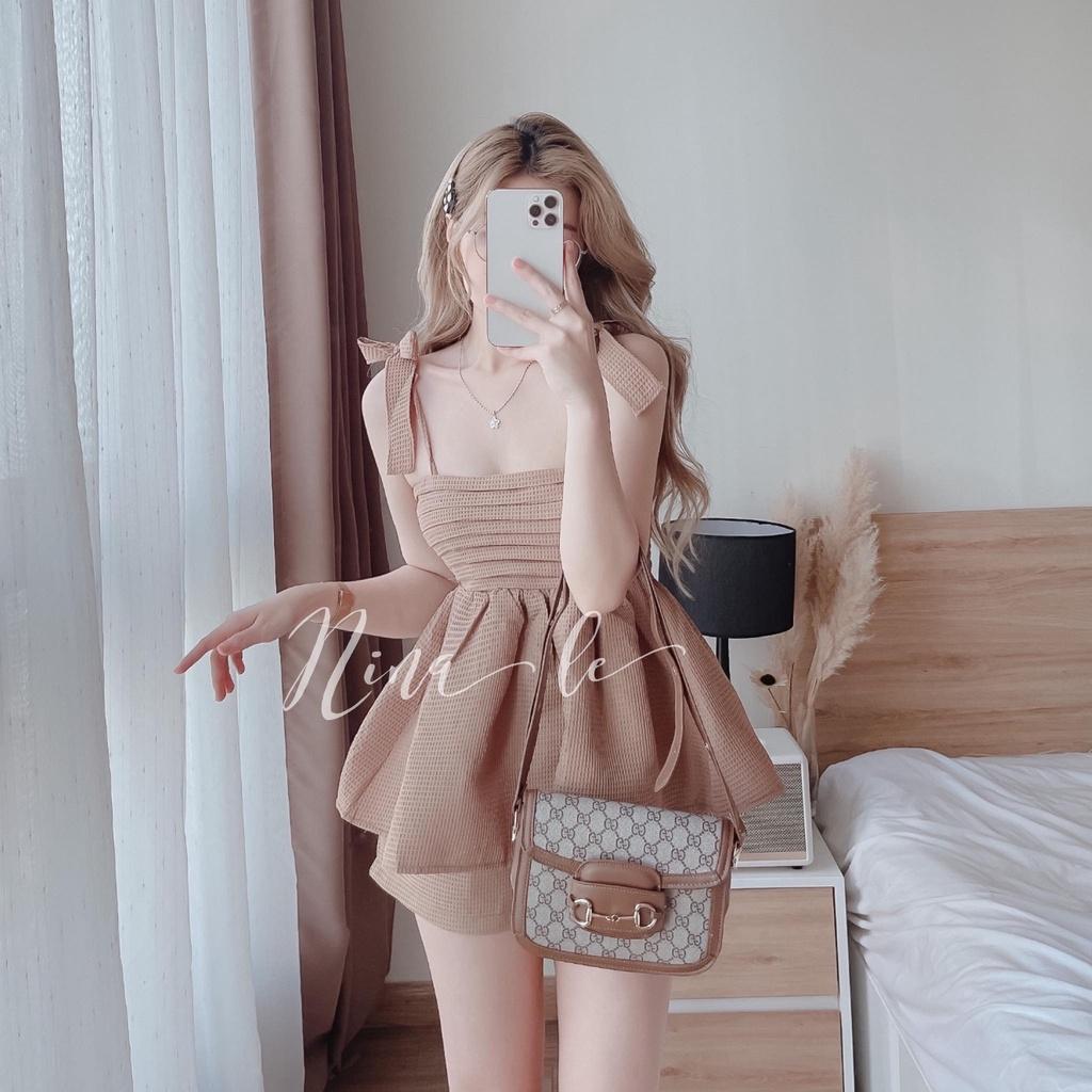 Sét bộ đồ nữ váy xòe 2 dây xếp ly phối quần đùi màu sắc đa dạng dạo phố, đi biển