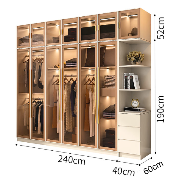 [ Miễn phí vận chuyển &amp; lắp đặt]  Tủ quần áo cánh kính Ohaha có kèm đèn led - TCK005