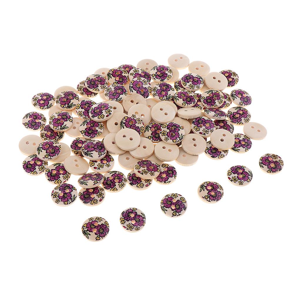 100 Cái In Hoa Gỗ May Hàng Nút Gài Cho Quần Áo Trang Trí 2 Lỗ 1.5 Cm