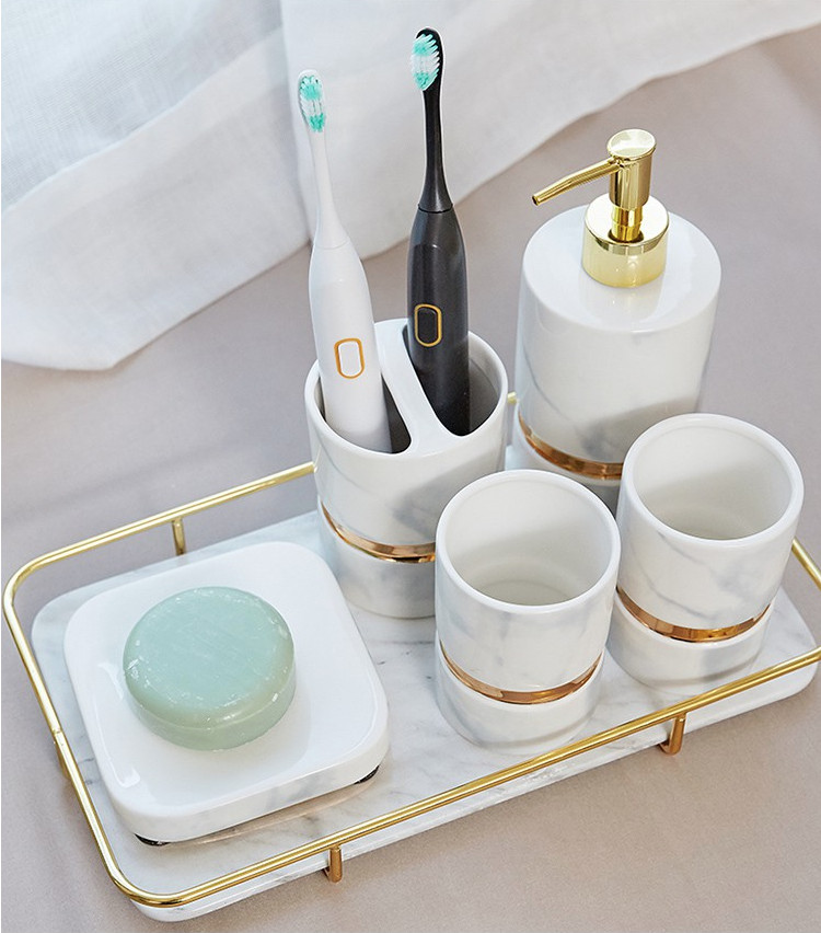 Set lọ đựng nhà tắm WHITE PORCELAIN & COPPER