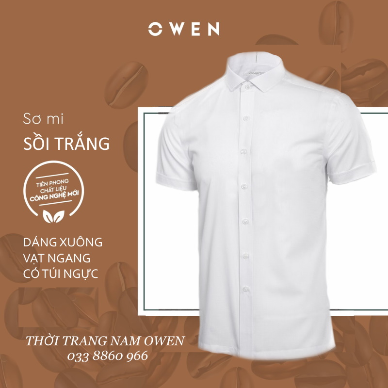 OWEN - Áo sơ mi trắng ngắn tay Owen chất sồi trắng - Áo sơ mi ngắn tay màu trắng