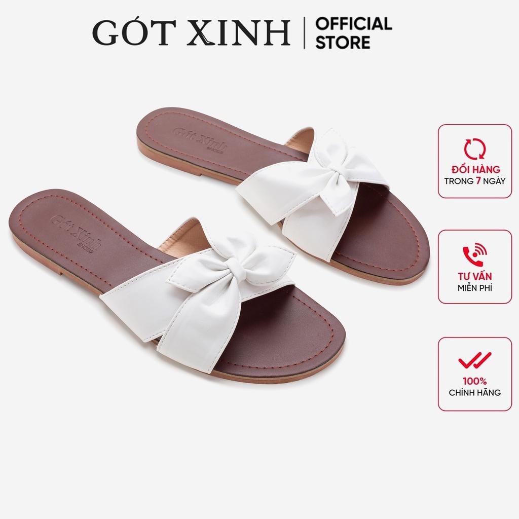 Dép nữ GÓT XINH D9 quai nơ đế bệt da mềm