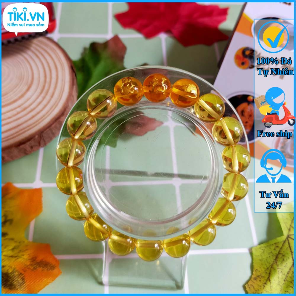 Vòng Đá Tam Hợp Thân Tý Thìn Thạch Anh Vàng - Vòng Tay Phong Thủy Mệnh Thổ - May Mắn Tài Lộc - Size 8 10ly