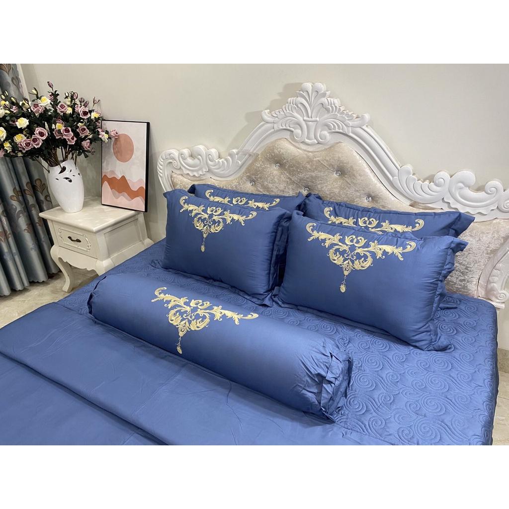 BỘ CHĂN GA LỤA THÊU 7 MÓN CAO CẤP