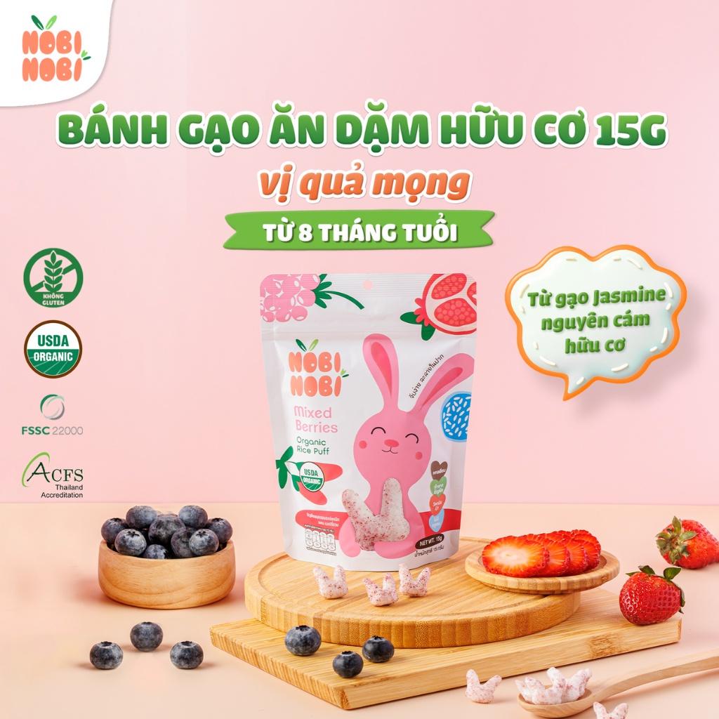 Bánh gạo ăn dặm hữu cơ cho bé Nobi Nobi vị quả mọng 15g (Từ 8 tháng tuổi), Bánh ăn dặm cho bé