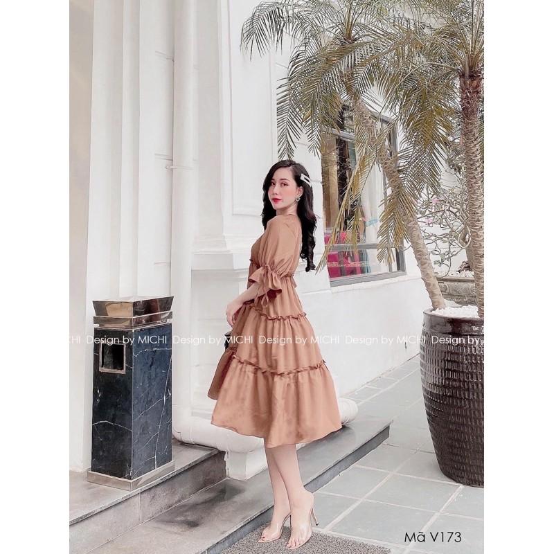 Váy suông dự tiệc babydoll cổ V, dáng xuông xòe dễ thương, freesize, đầm thiết kế tay phồng bo chun - Michi's House
