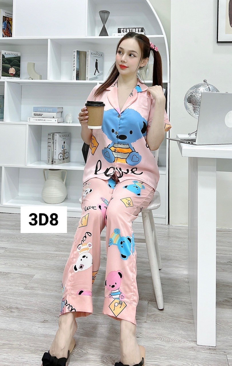 Đồ bộ nữ pijama Lụa Mango tay ngắn quần dài 3D8