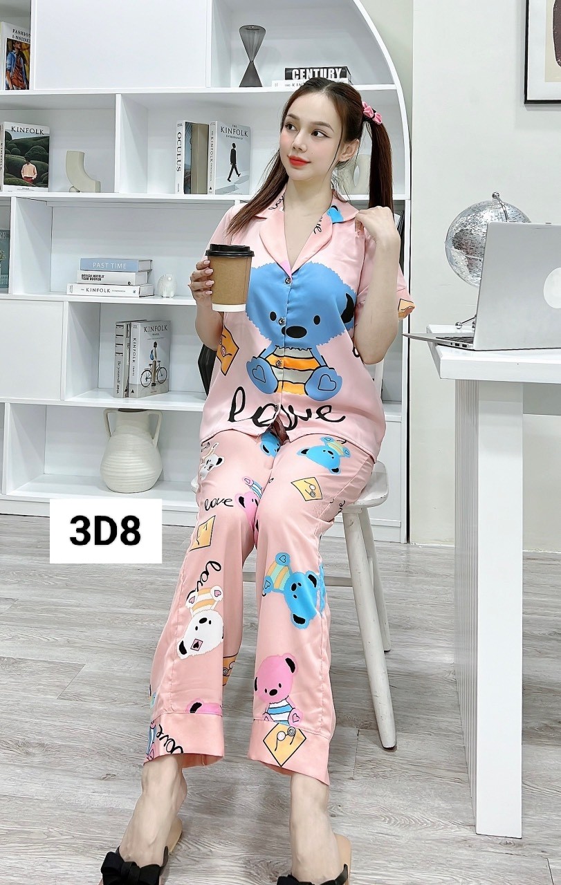 Đồ bộ nữ pijama Lụa Mango (40-60kg) tay ngắn quần dài 3D8