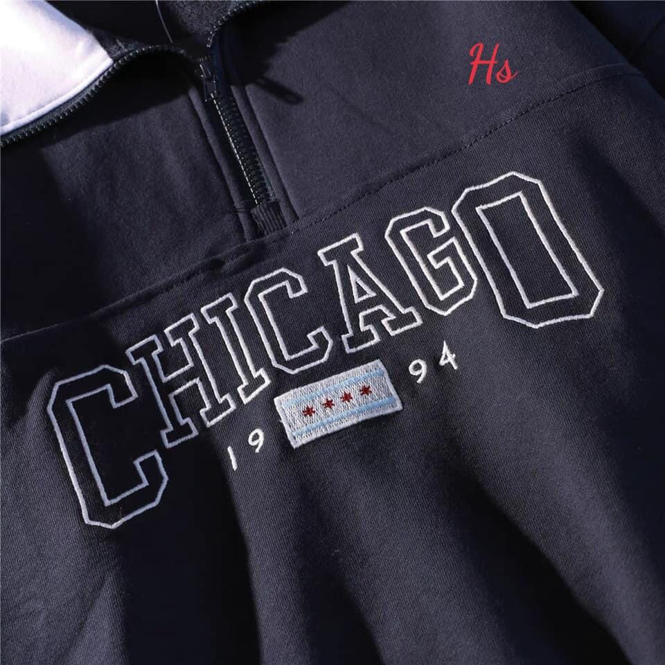 Áo Sweater Nỉ Cổ Khóa CHICAGO 1994, FORUYFS 1998 Cổ Bẻ Chữ In