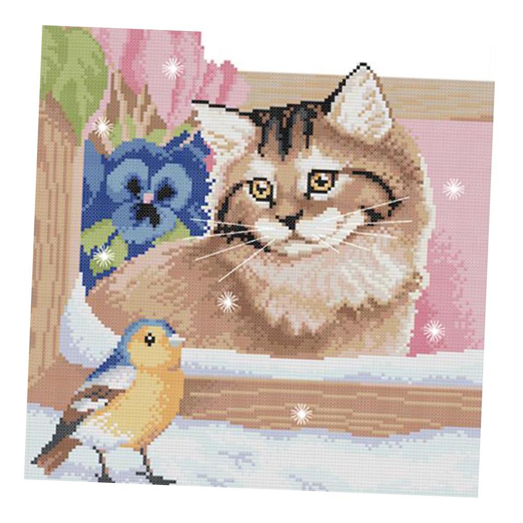 Beginners Kids Floral Cat Bird Stamped Cross Stitch Kit Accurate Home Decor 11CT