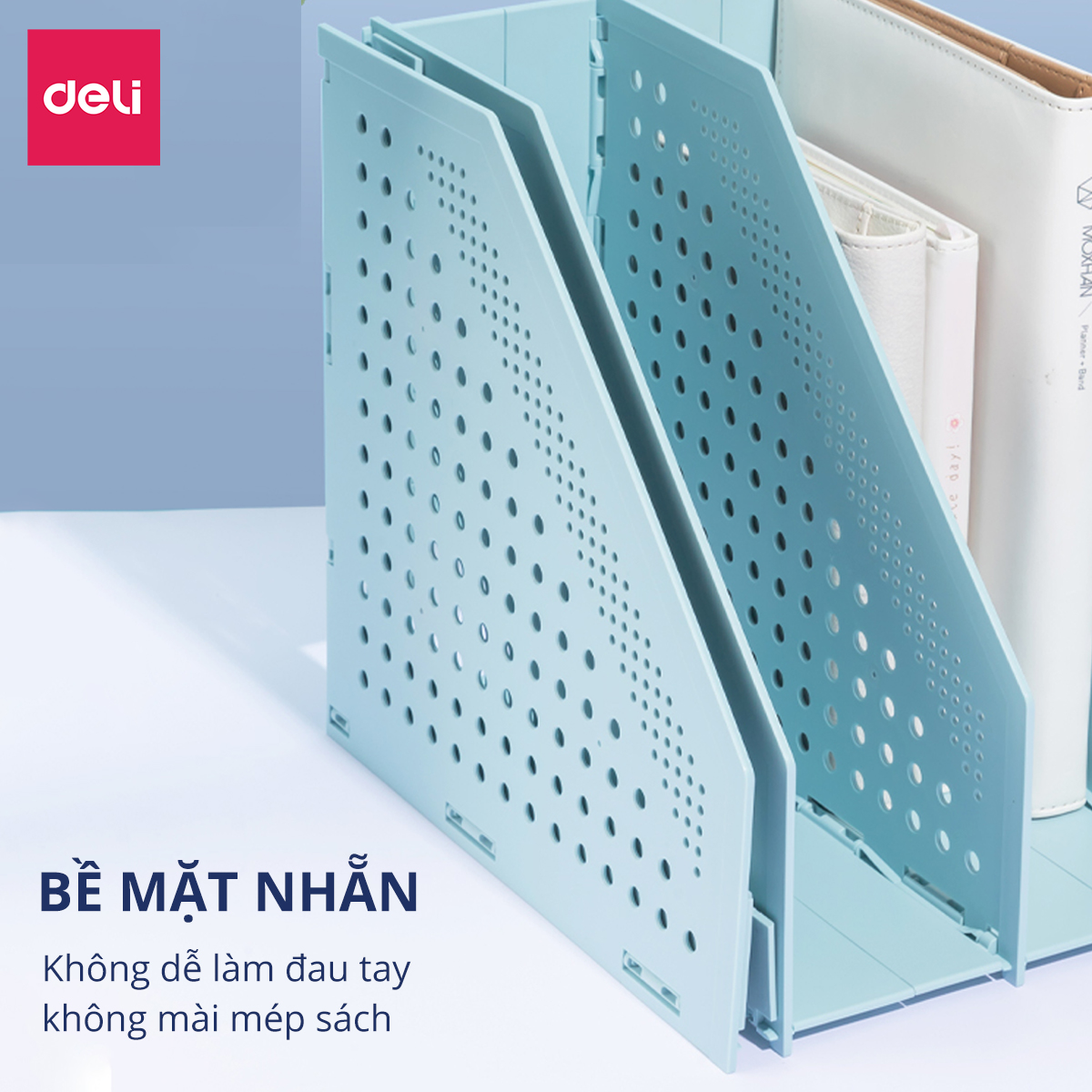 Giá đựng tài liệu gấp 4 tiết kiệm không gian Deli, kệ hồ sơ văn phòng, giá sách tiện lợi màu pastel dễ thương