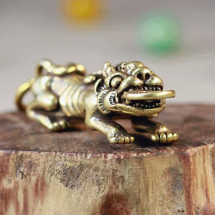 Móc khóa Tỳ Hưu ngậm tiền cầu may mắn, tài lộc, dùng trưng bày trên bàn, để trong ví tiền, làm móc khóa - SP001530
