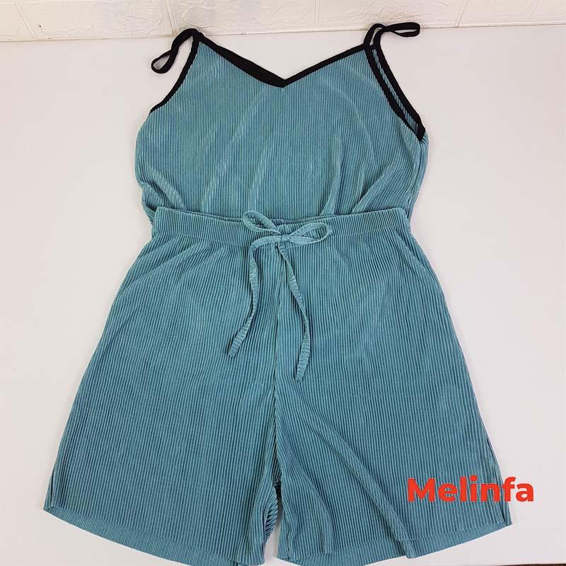 Bộ đồ ngủ nữ, bộ mặc nhà áo hai dây lụa lạnh cổ V, quần short basic trơn nhiều màu mã VABD0116