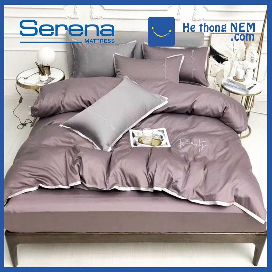 Bộ Chăn Ga Gối 5 Món Lụa Pháp Thêu SERENA Chăn Ga Gối Đệm Drap Giường Cao Cấp - Hệ Thống Nệm