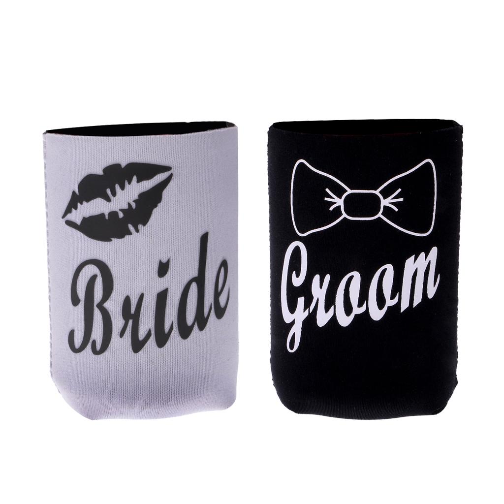 2pcs Bride Lips Groom Stubby Beer Tin Can Cooler Sleeve Holder Wedding Party