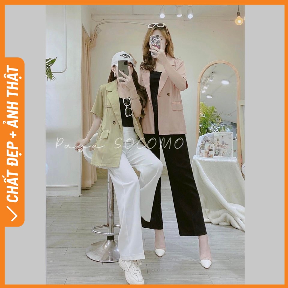 Áo Vest nữ thiết kế dáng suông cộc tay chất chéo Socomo A402022