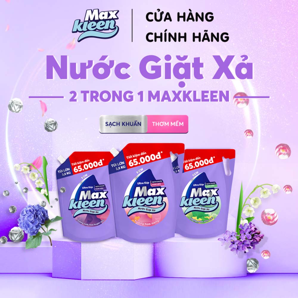 Combo 2 Túi Nước Giặt Xả MaxKleen Thiên Nhiên Hương Vườn Hoa Thanh Khiết 2.2kg 