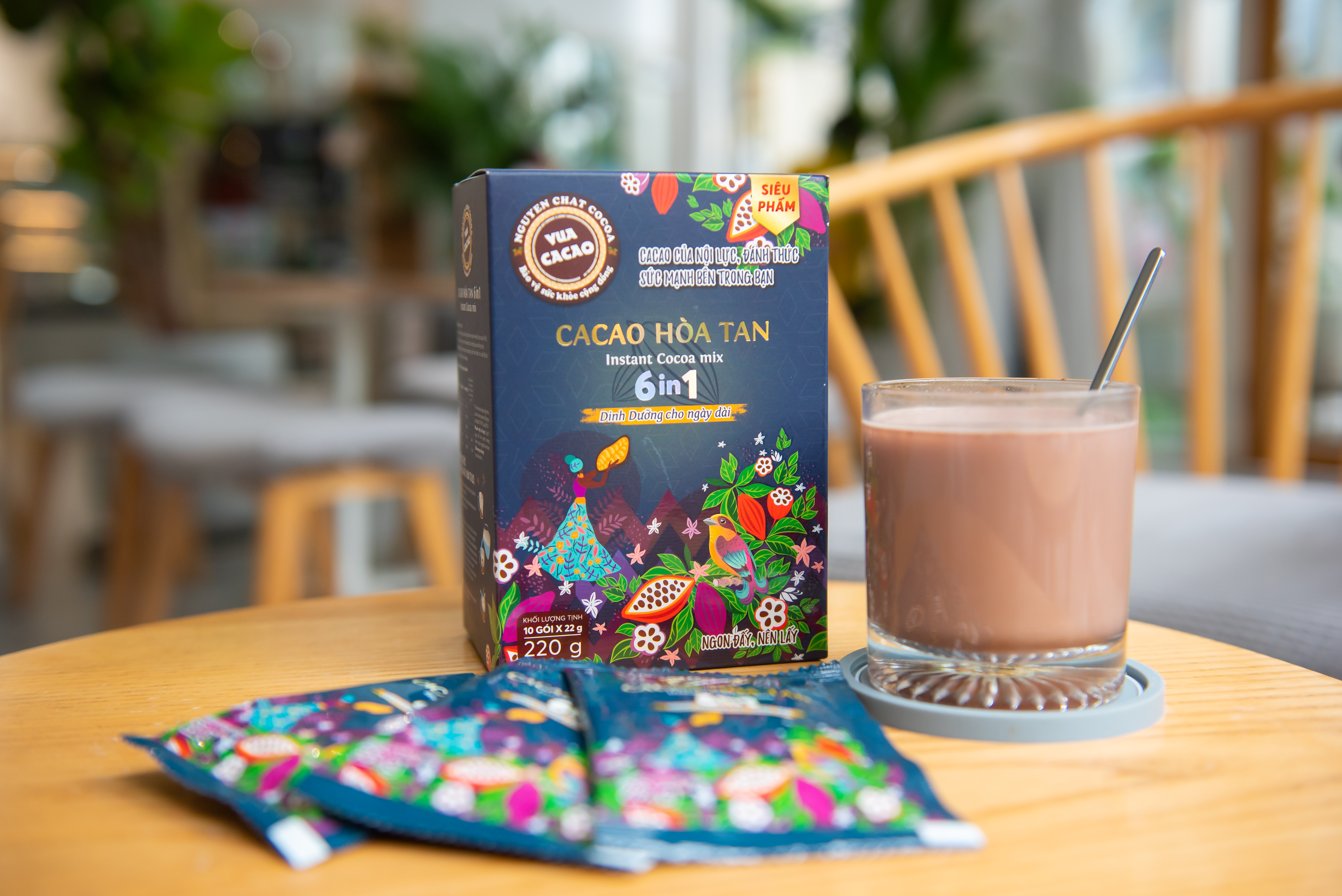 Bột cacao hòa tan 6 in 1, VUA CACAO hảo hạng tăng cường năng lượng, cung cấp dinh dưỡng cho ngày dài - Hộp 10 gói x 220g