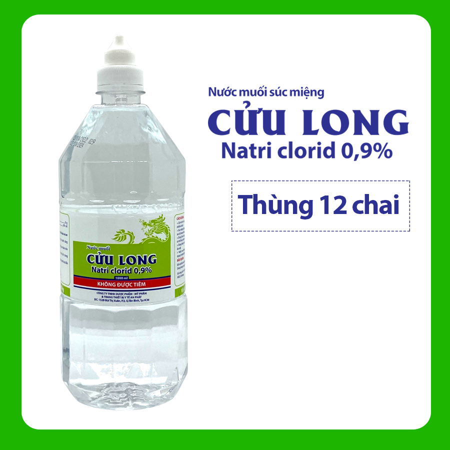 Nước muối súc miệng natri clorid 0.9% Cửu Long 1000ml 2 thùng 24 chai (12 chai/thùng)