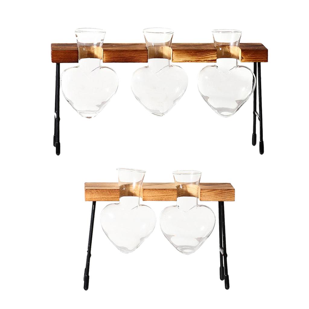 2 Chiếc Ống Nghiệm Bình Thủy Tinh Thủy Canh Bình Khung Gỗ Bình Hoa-2/3 Chai