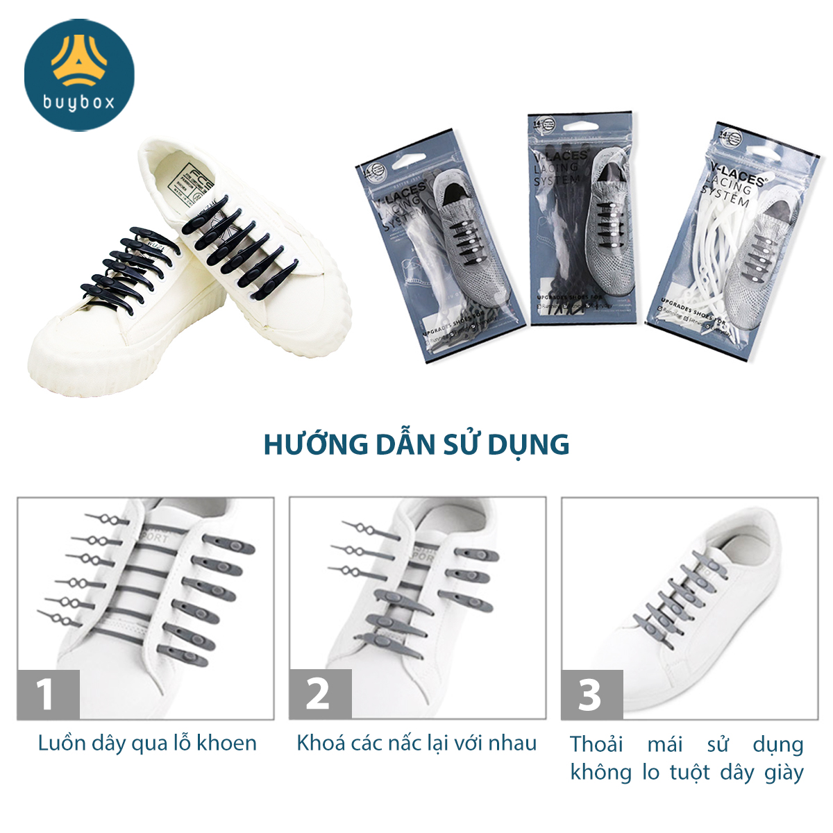 Bộ dây giày Silicone, độ bền cao, tiết kiệm thời gian thắt dây giày, màu sắc đa dạng, thời thượng - Buybox - BBPK351