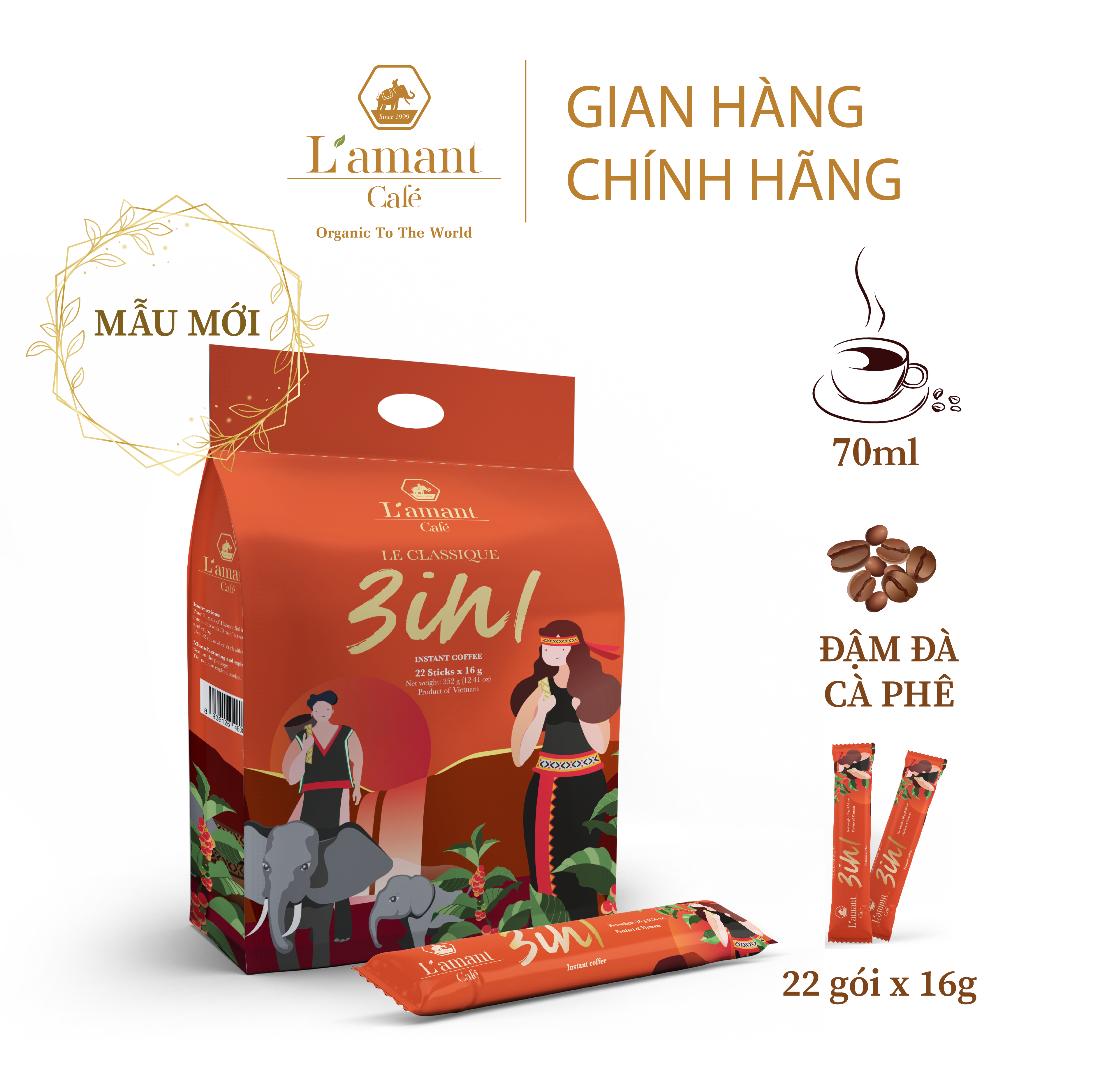 [ Mẫu mới ] Cà phê hòa tan L'amant 3in1 vị cà phê sữa đá thơm ngon (22 gói sticks x 16gr)