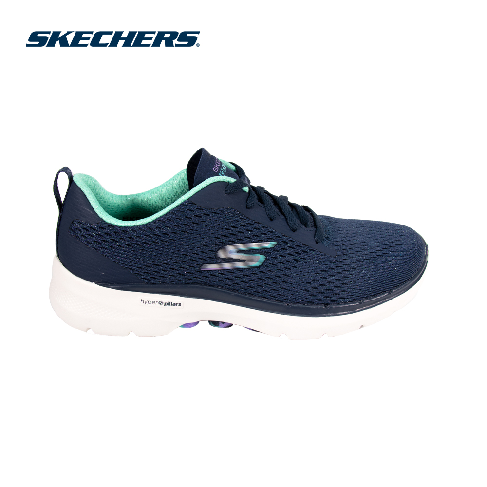 Skechers Nữ Giày Thể Thao Đi Bộ Giặt Máy Được, Tập Gym, Đi Học, Đi Làm, Thường Ngày GOwalk 6 High Energy Walking Air-Cooled Goga Mat Dual-Density, Hyper Pillar Technology, Machine Washable, Ortholite, Ultra Go, Vegan - 124619-NVAQ