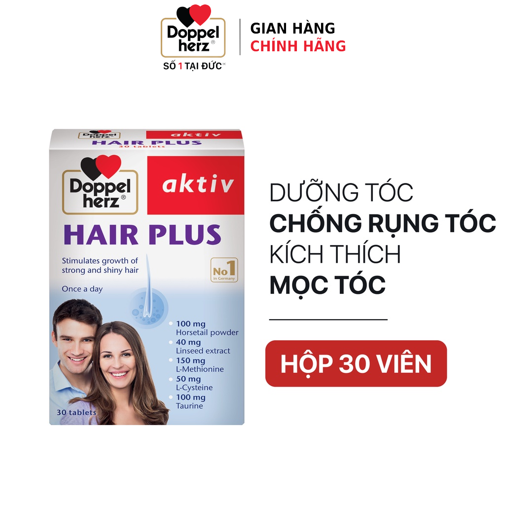 Viên uống chống rụng tóc và kích thích mọc tóc Doppelherz Aktiv Hair Plus (Hộp 30 viên)