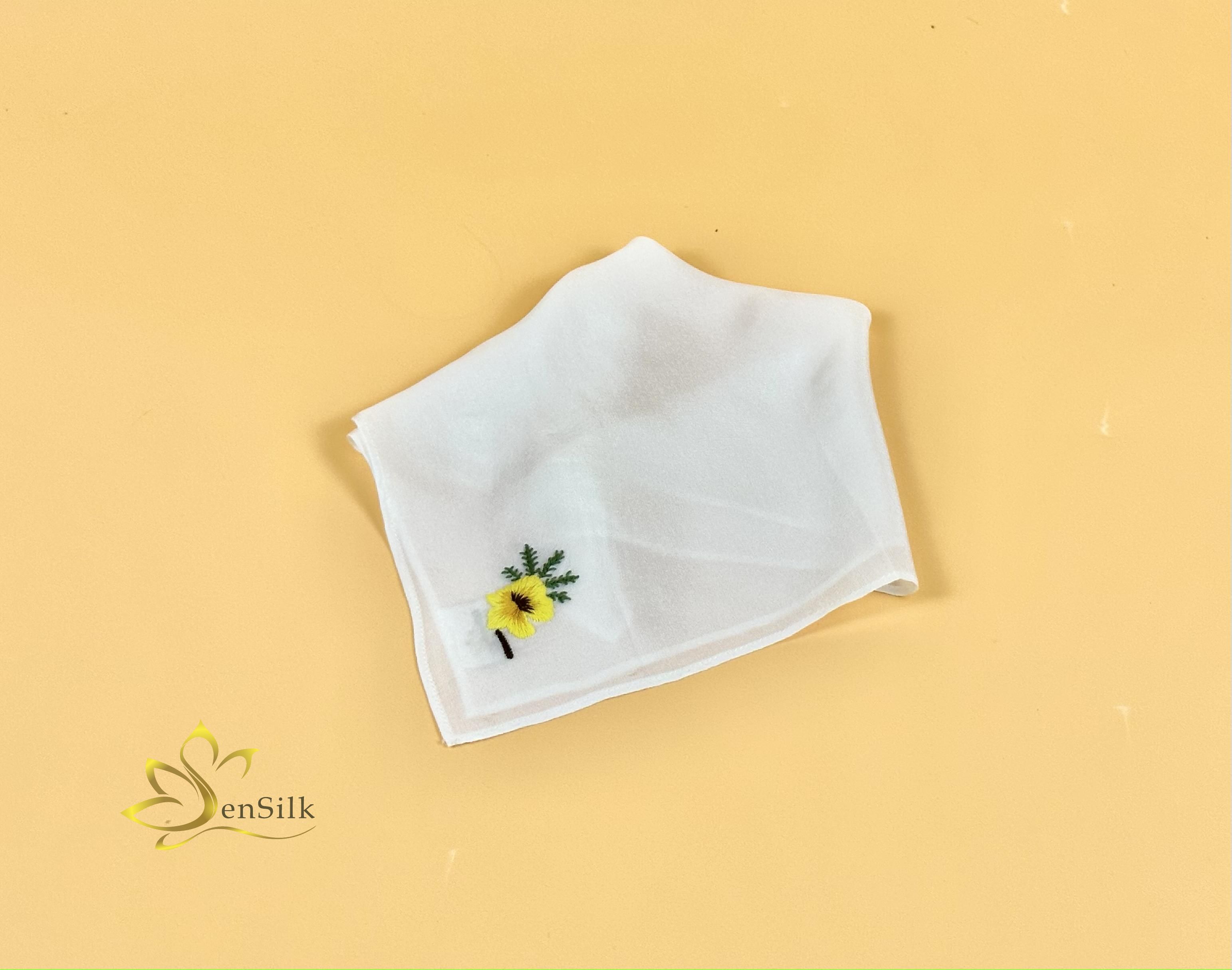 Khăn Tay Lụa Thêu SenSilk Hoa Phượng Vĩ – Quà Tặng Tuổi Học Trò, Embroidered Handkerchief Silk