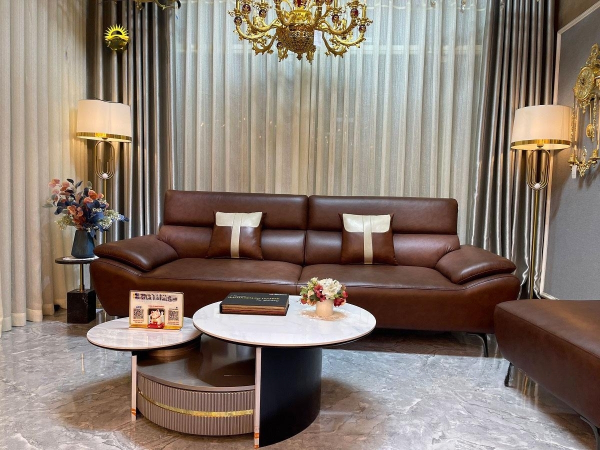 Sofa băng da bò Italy Juno sofa màu nâu SFBCT21 2m6 hàng cao cấp chuẩn da bò nhập khẩu Ý