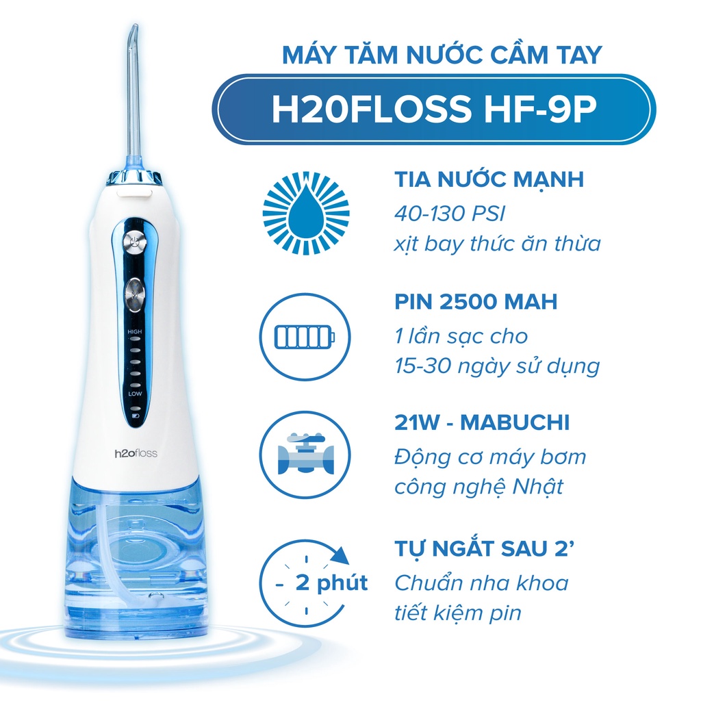 Máy Tăm Nước TEKKIN TI-HF2 Tặng Túi Vải + 7 Đầu Tăm Cải tiến công nghệ tia nước sạch X4 Lần - BH 12 tháng 1 đổi 1 - Hàng chính hãng / Hàng nhập khẩu