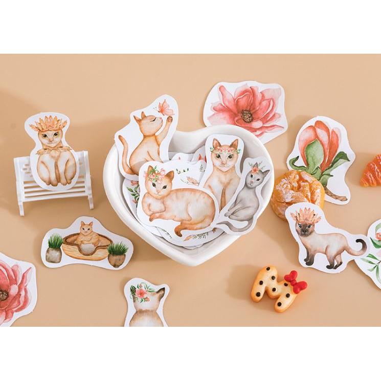 Bộ 45 Sticker Mèo Và Hoa E117