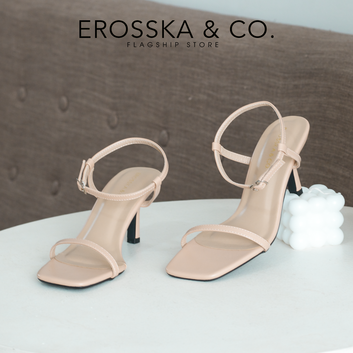 Erosska - Giày sandal cao gót nữ mũi vuông quai mảnh cao 7cm - EB062