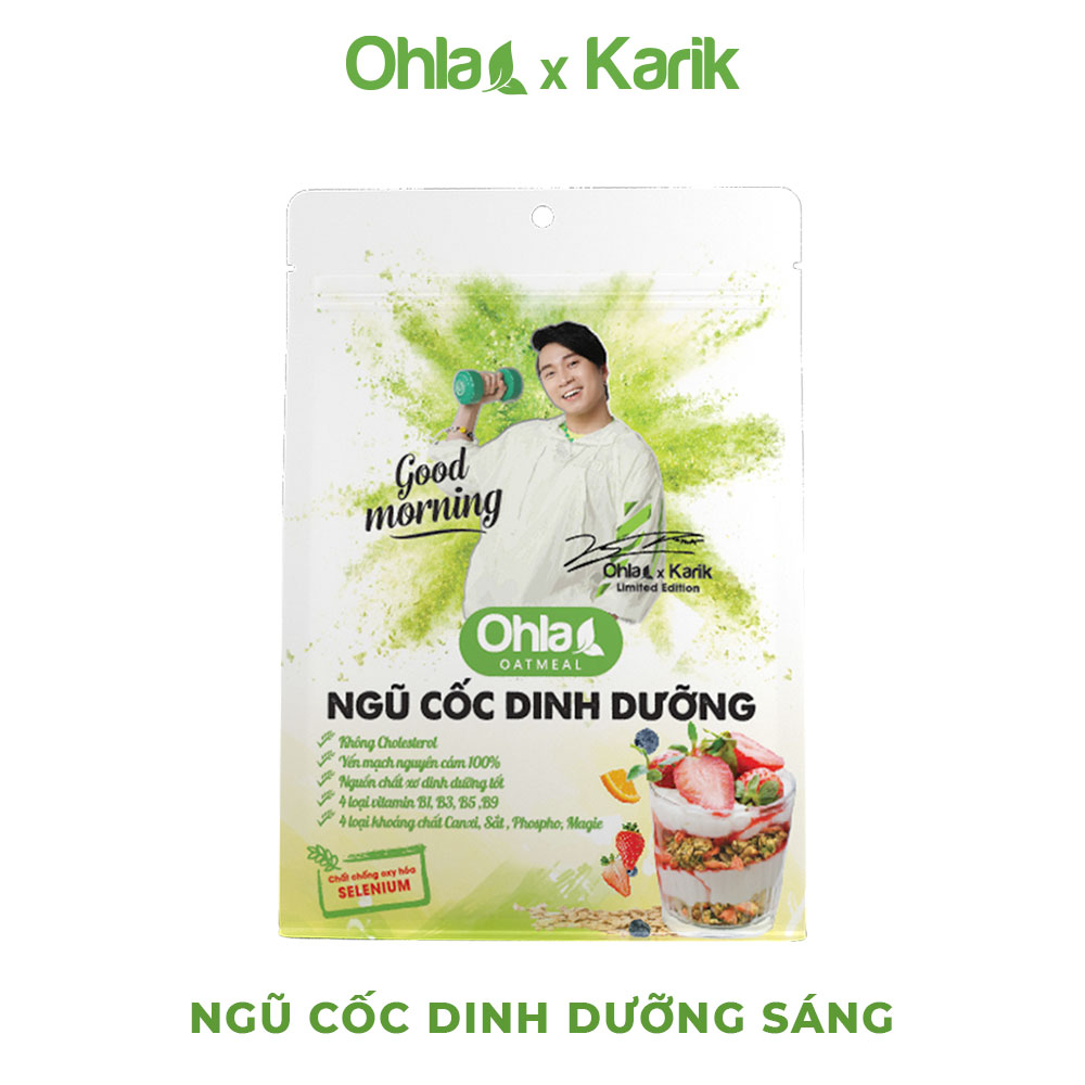 Ngũ cốc dinh dưỡng ăn sáng Oatmeal Karik x Ohla yến mạch, hạnh nhân, trái cây sấy dẻo 60g và 180g