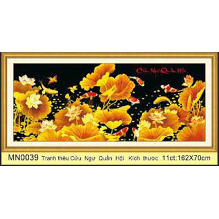 Tranh thêu cửu ngư quần hội MN0039 - kích thước: 162 * 70cm.