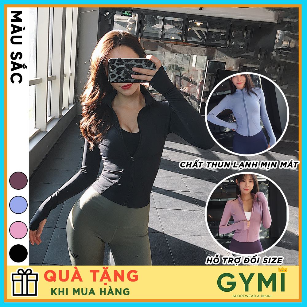 Áo khoác tập gym yoga nữ chất thun lạnh GYMI AK04 dáng croptop vải mền mịn co giãn thoáng khí chống nắng