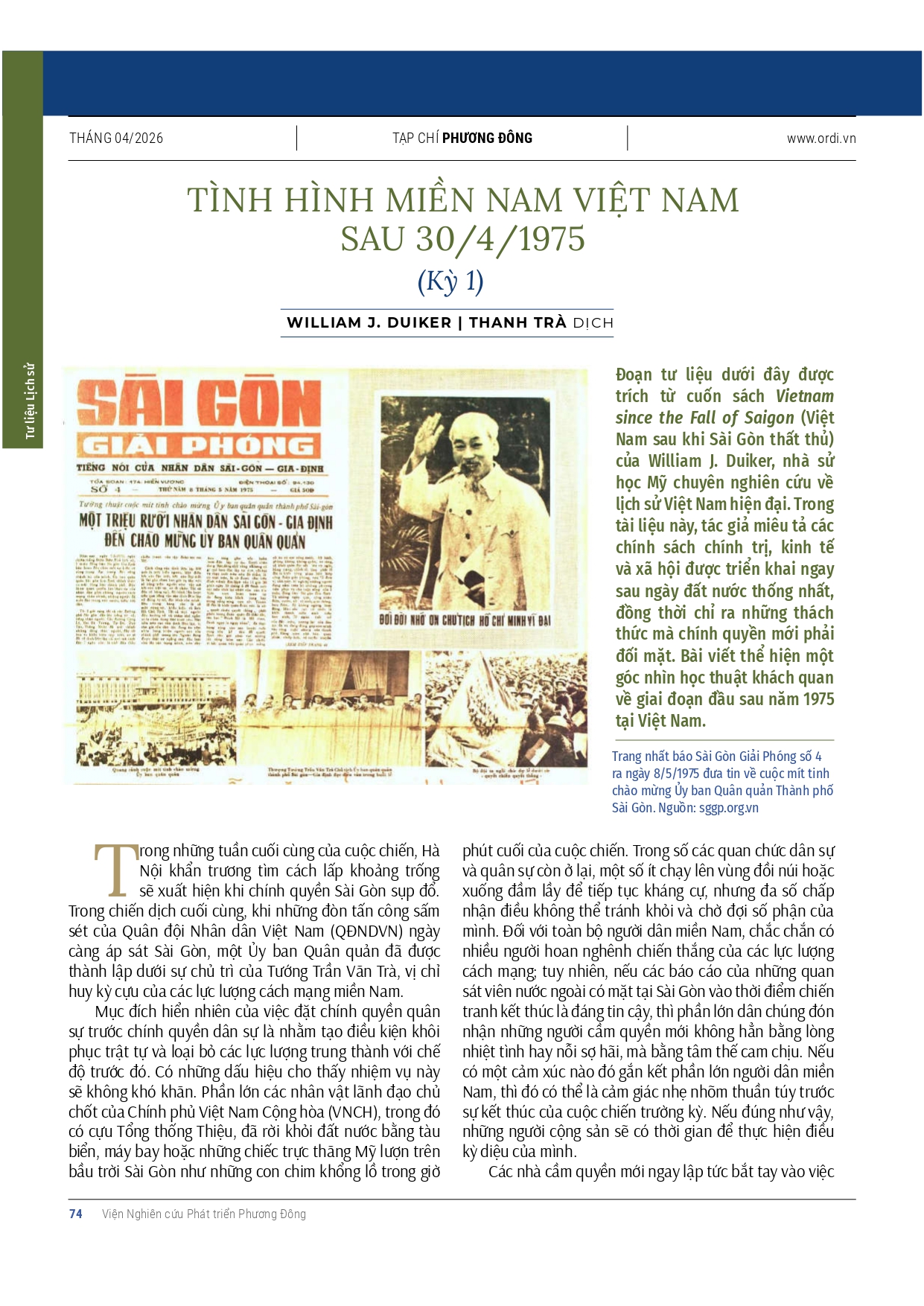 (Số 88) TẠP CHÍ PHƯƠNG ĐÔNG 04/2026 – Viện Nghiên cứu Phát triển Phương Đông