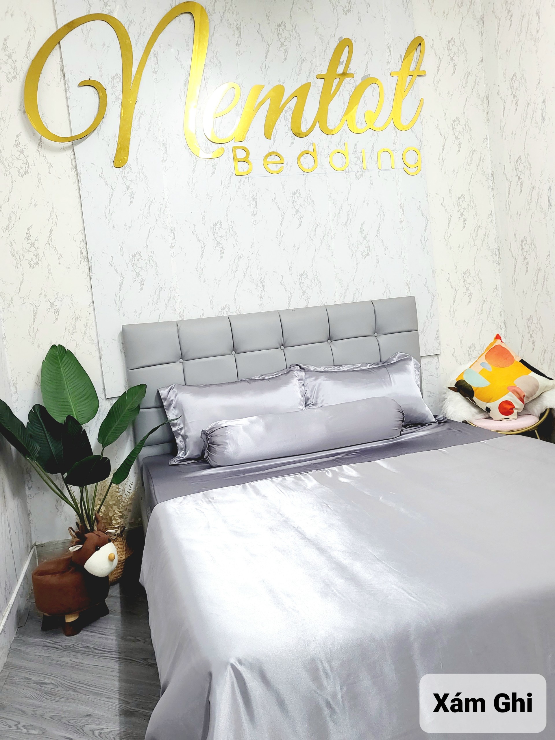 GIẢM % Ga bộ phi lụa Thái Tuấn cao cấp loại 1, bộ 4 món ga nệm và áo gối phi lụa hàng may - NEMTOTBEDDING