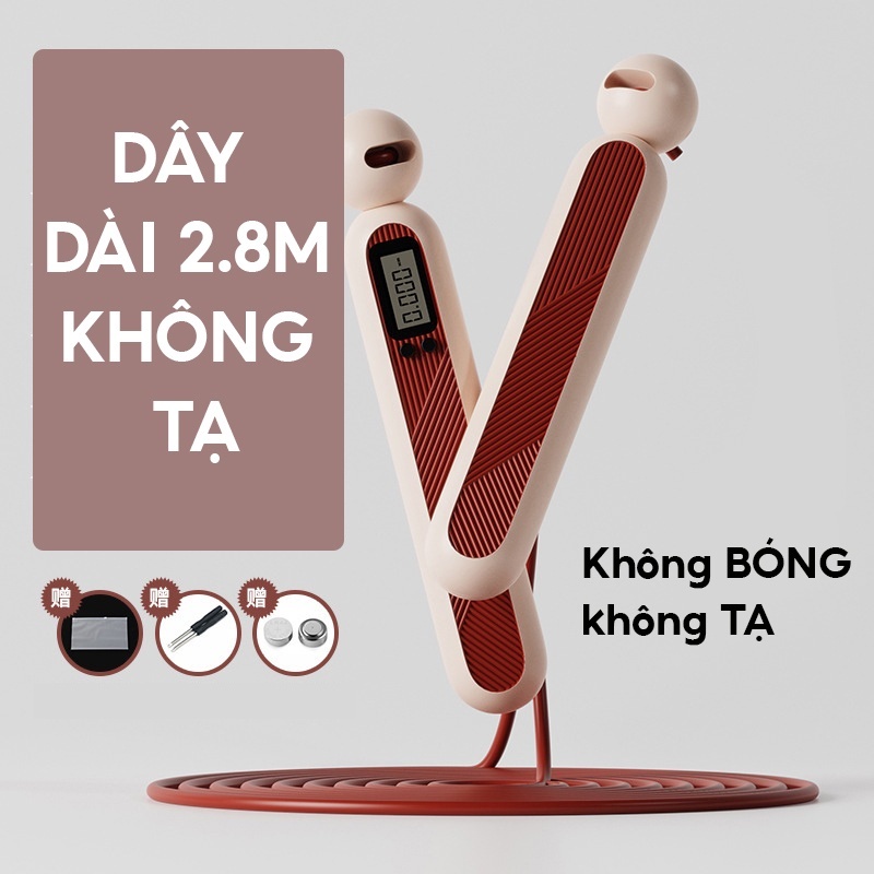 Dây nhẩy thể lực không dây đếm số đàn hồi dài 2.9m có tay cầm chống trơn trượt tập nhiều chế độ giúp săn chắc cơ thể