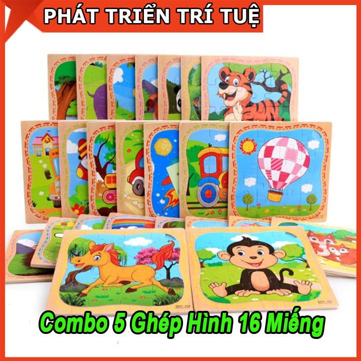 Combo 5 tranh ghép hình 16 miếng cho bé