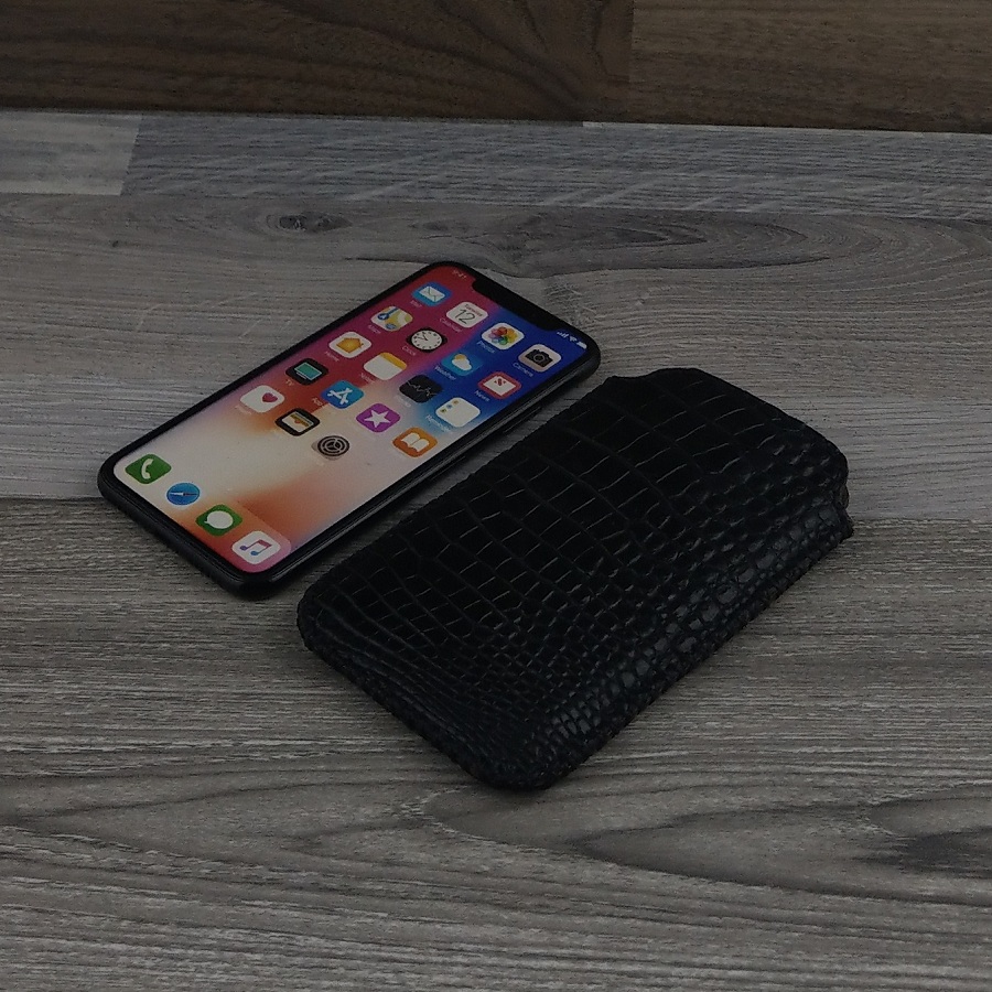 Bao Da Rút dành cho Iphone 11 pro Da Cá Sấu Da Bụng Màu Đen