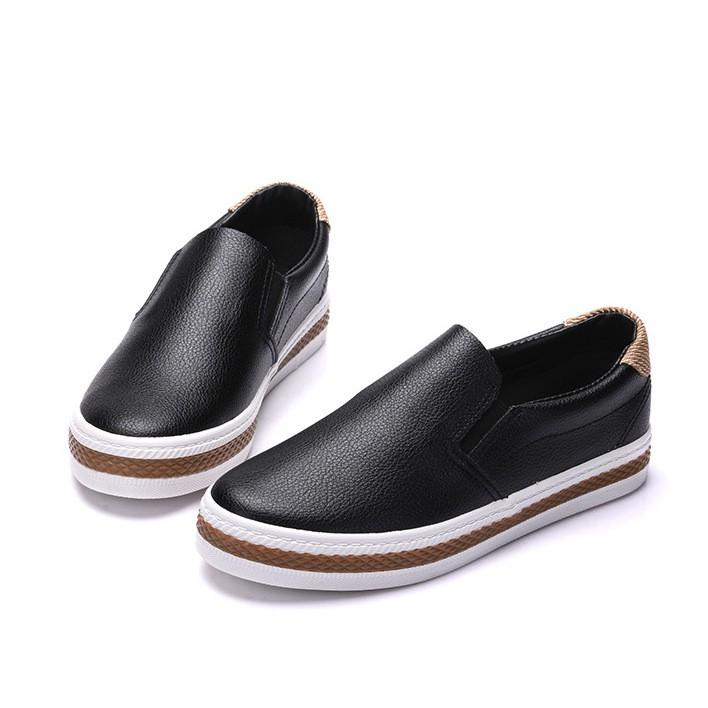 Slip on nữ - Giày lười da nữ - Chất liệu da PU 2 màu trắng và đen - Mã SP 6075