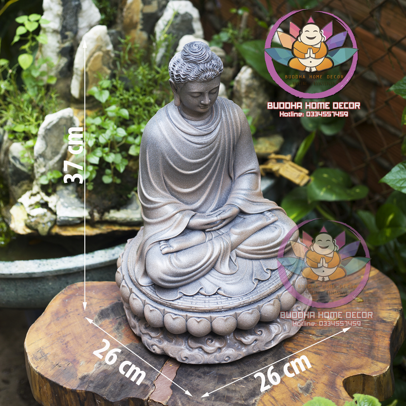 Tôn Tượng Thích Ca Cao 37 cm đế sen màu cổ độc đáo hàng có sẵn